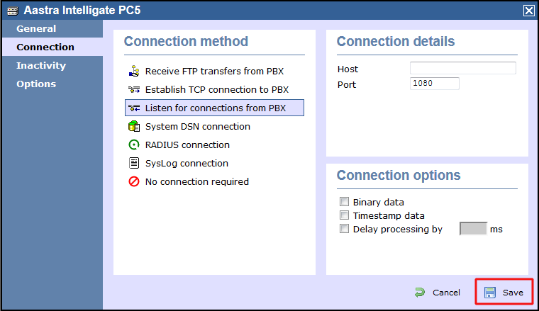 PBX connection TIM settings