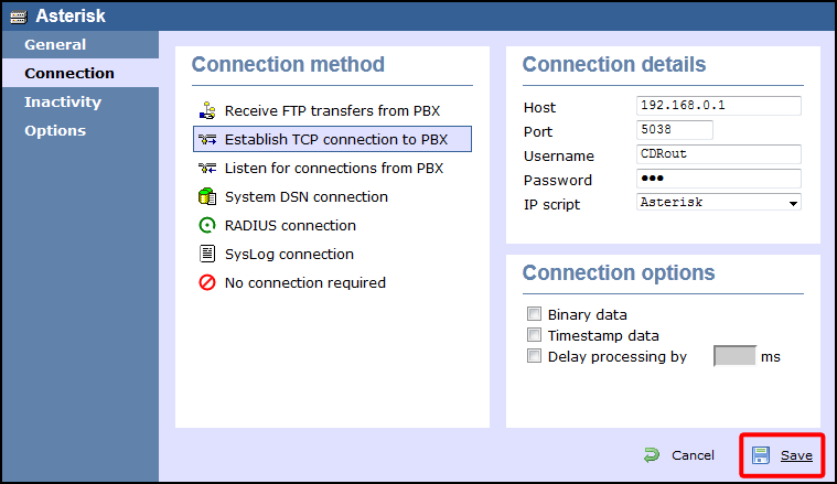 TIM Enterprise PBX Connection Properties