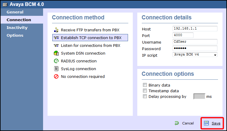 TIM Enterprise PBX Connection Properties