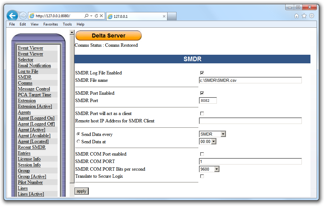 delta server config