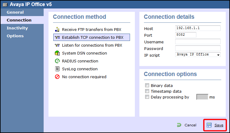 TIM Enterprise PBX Connection Properties