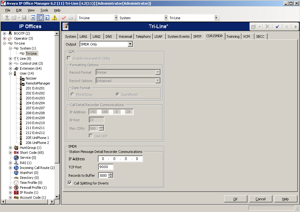 ip office smdr config active