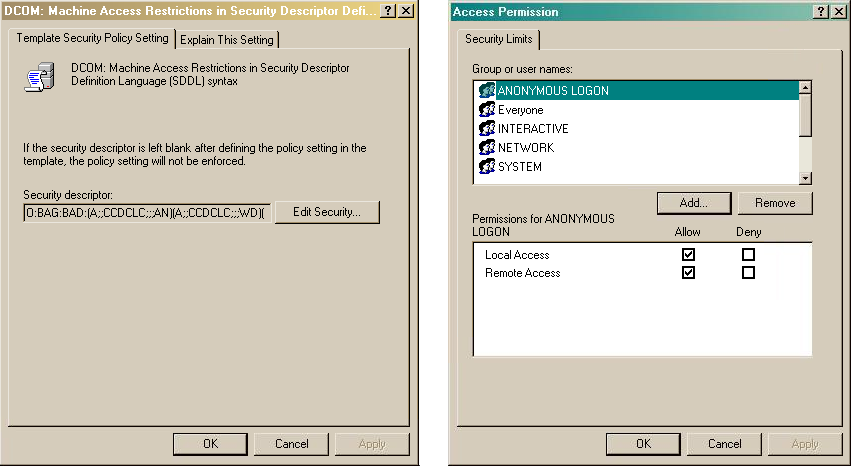 dcom access perms