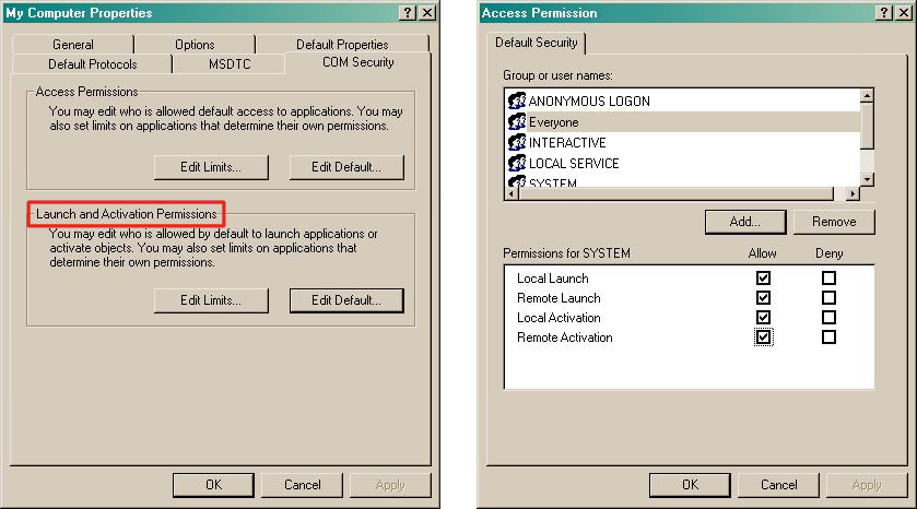 my computer properties launch permissions