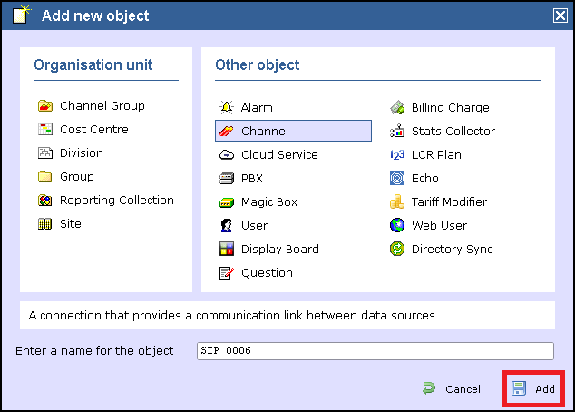 add object Channel