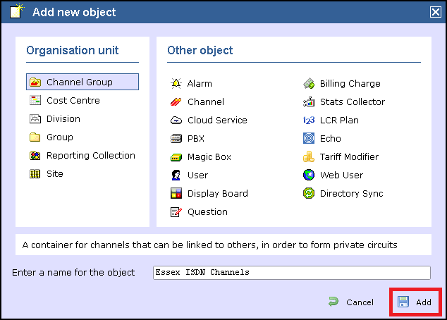 add object channel group