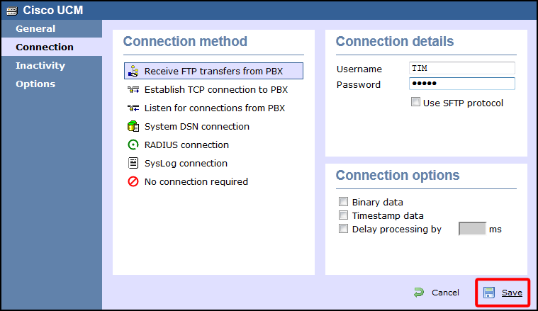 TIM Enterprise PBX Connection Properties