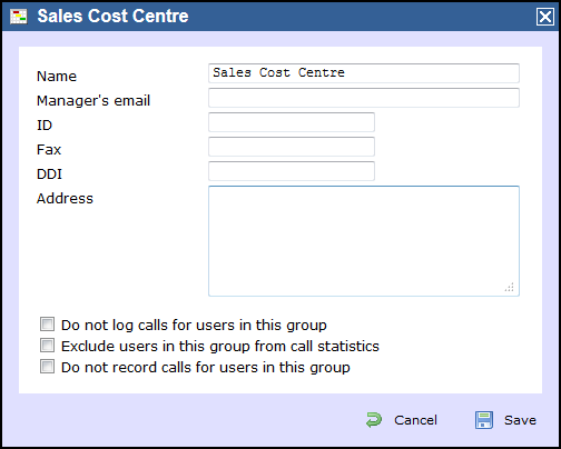 Cost Centre properties