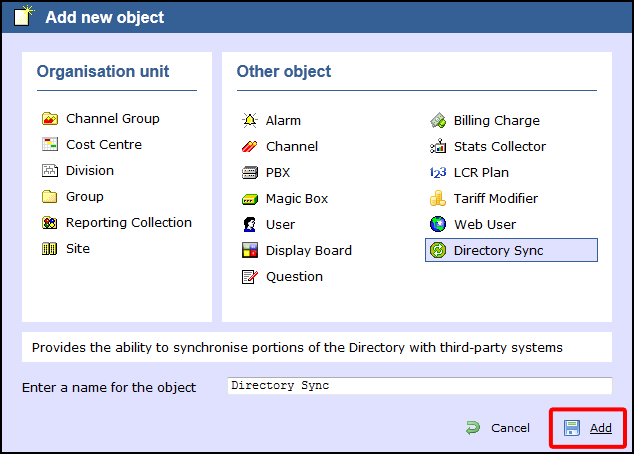 add object Directory Sync