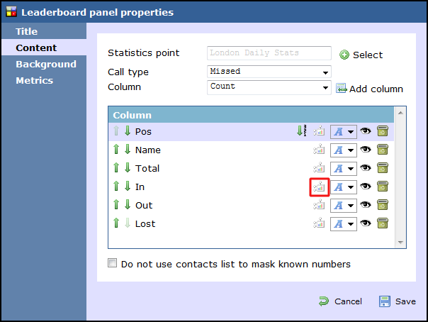 leaderboard panel properties