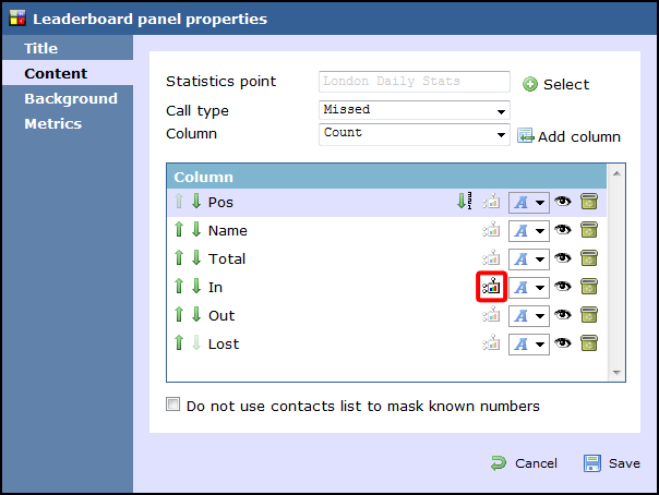 leaderboard panel properties