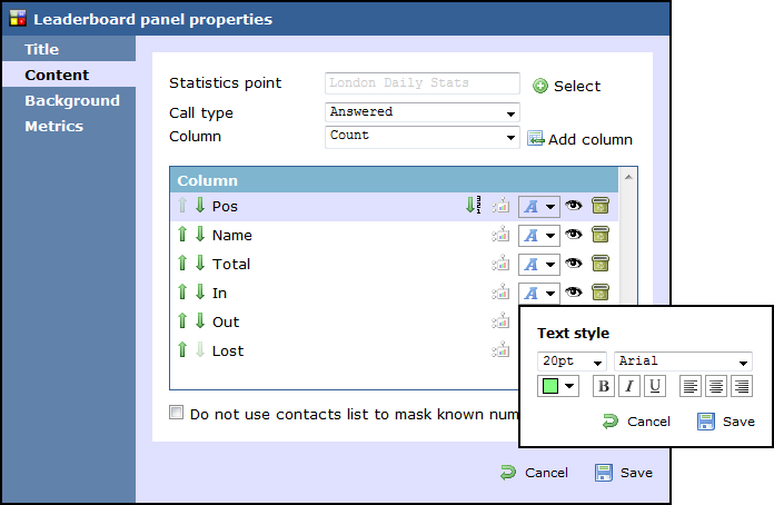 leaderboard panel properties