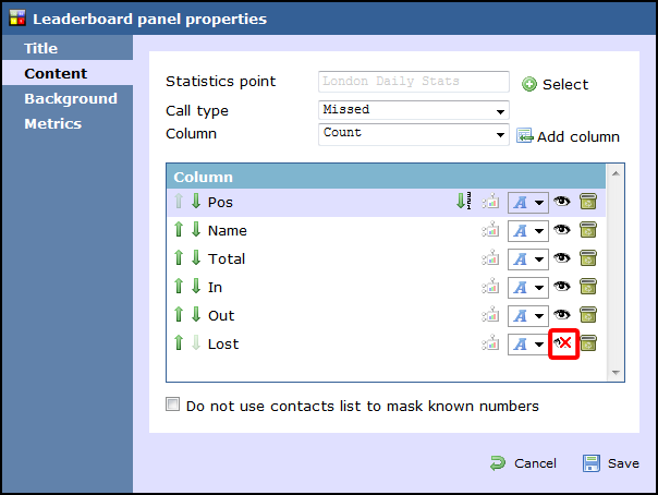 leaderboard panel properties