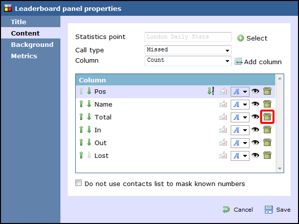 leaderboard panel properties