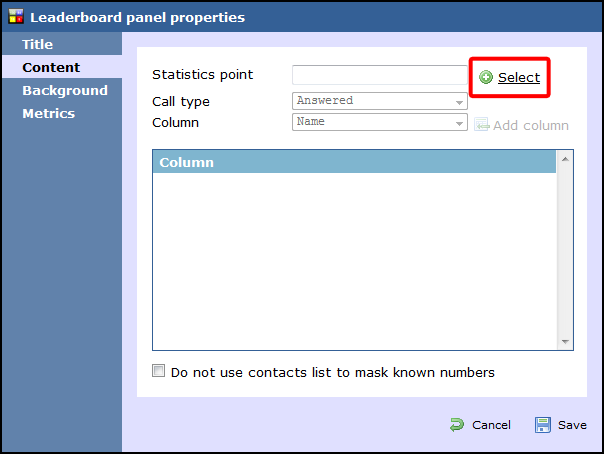 leaderboard panel properties