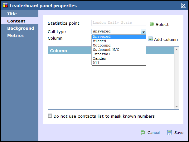 leaderboard panel properties