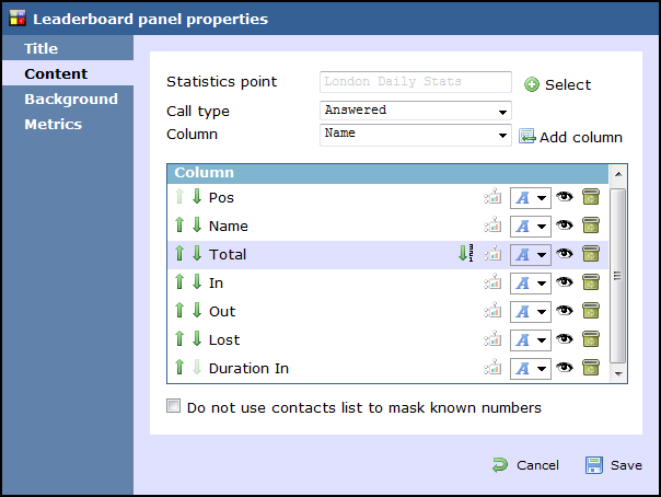 leaderboard panel properties