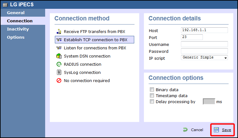 TIM Enterprise PBX Connection Properties