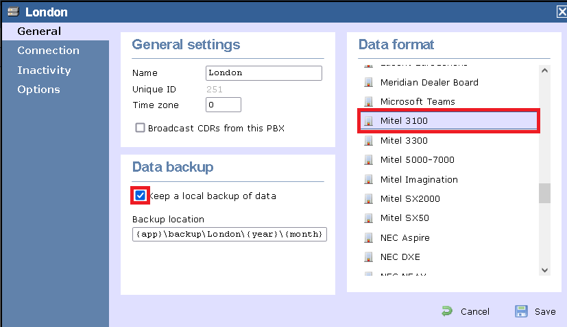 TIM Enterprise PBX General Properties