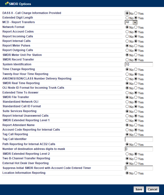 Mitel 3300 SMDR Options List