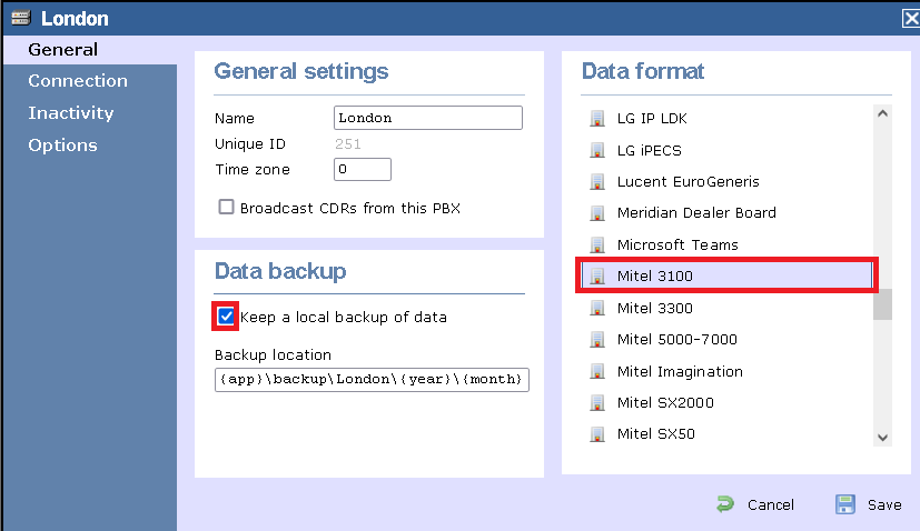 TIM Enterprise PBX General Properties