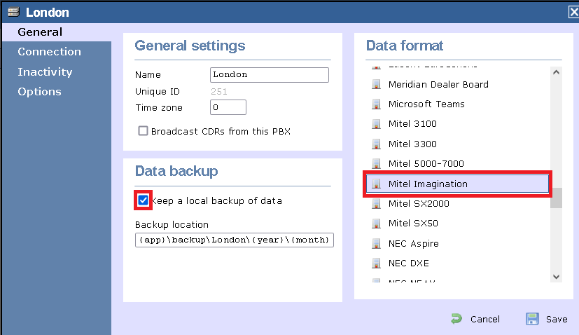 TIM Enterprise PBX General Properties