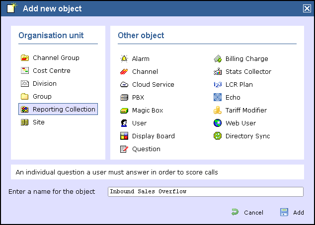 add object Reporting Collection