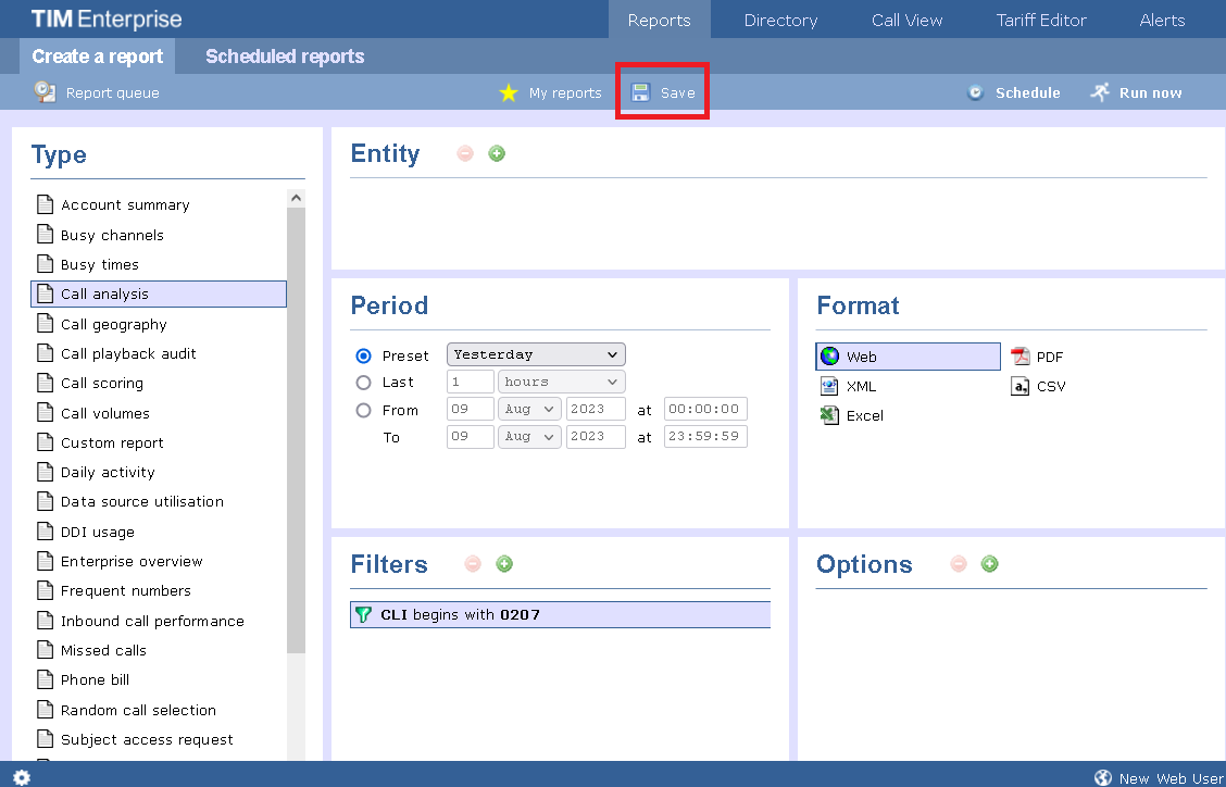 Saving a report definition