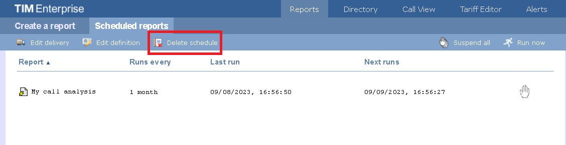 Deleting a scheduled report