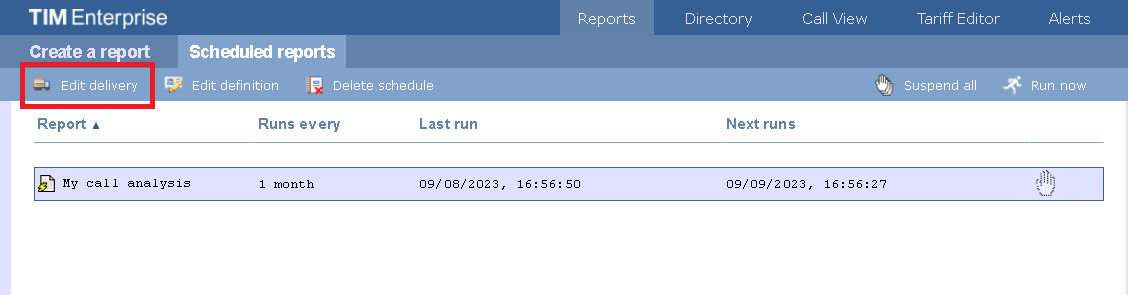 Editing scheduled report delivery
