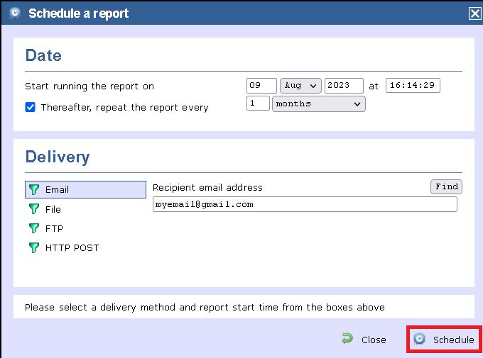 Scheduling parameters - Delivery