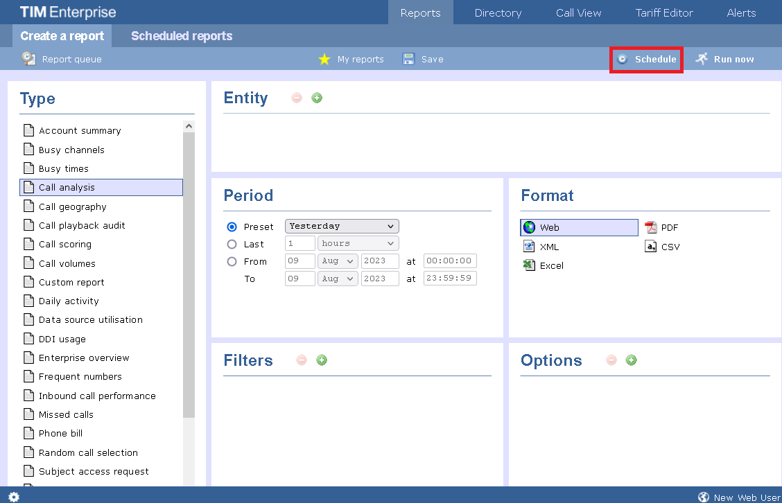 Scheduling reports - Schedule button