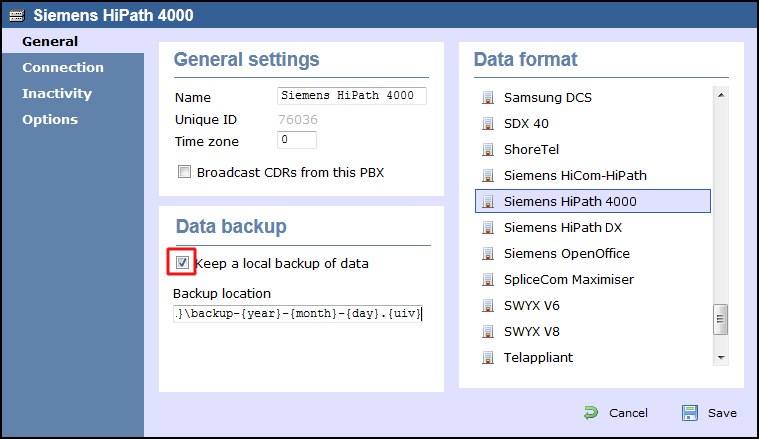 TIM Enterprise PBX General Properties