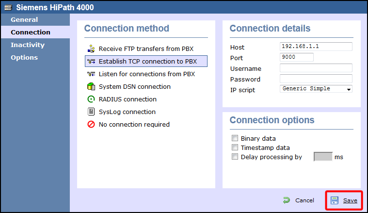 TIM Enterprise PBX Connection Properties