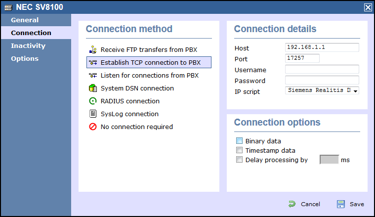 TIM Enterprise PBX Connection Properties