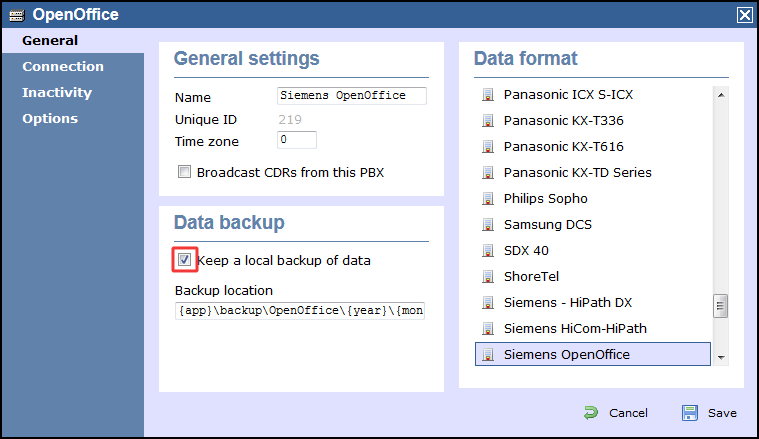 TIM Enterprise PBX General Properties