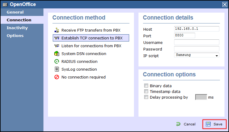 TIM Enterprise PBX Connection Properties