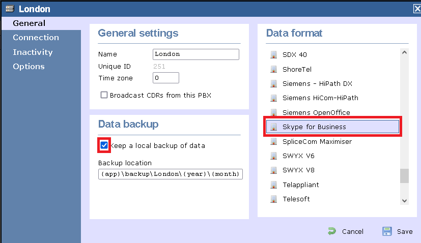 TIM Enterprise PBX General Properties