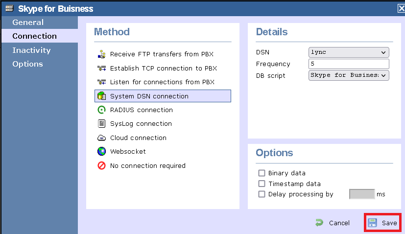 TIM Enterprise PBX Connection Properties