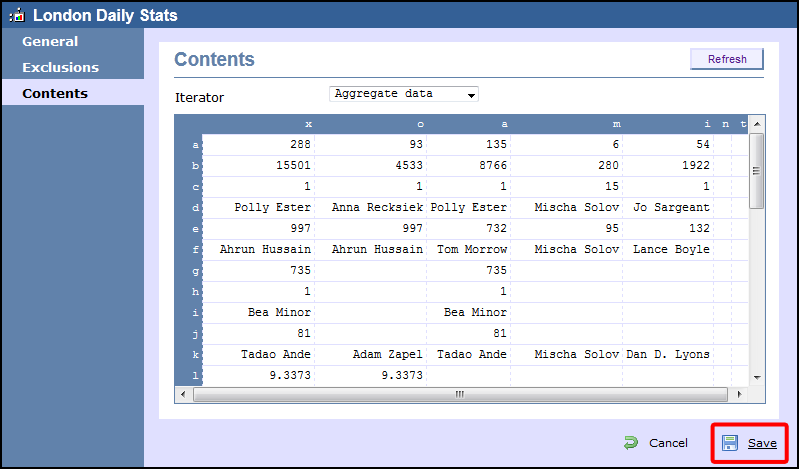 stat collector contents tab