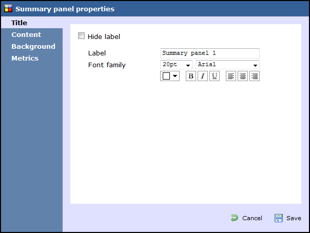 summary panel properties