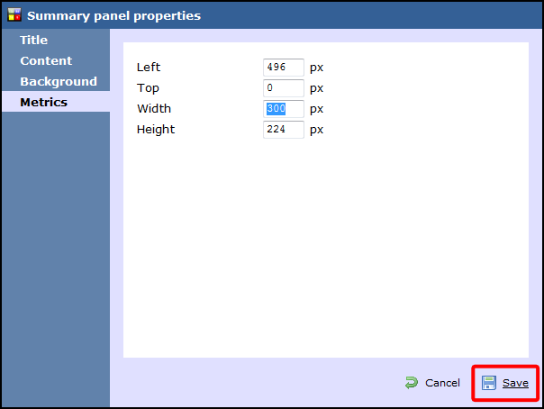 summary panel properties