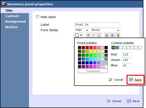 summary panel properties