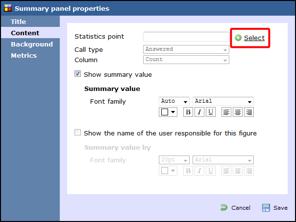 summary panel properties