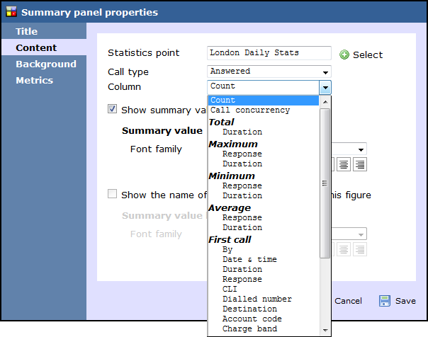 summary panel properties