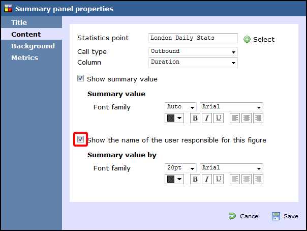 summary panel properties