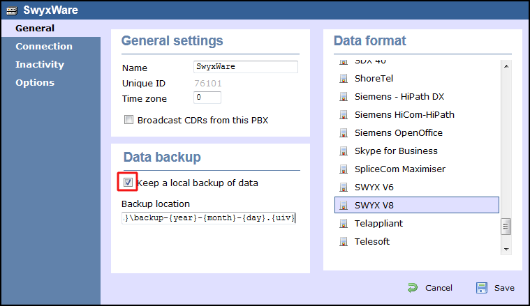 TIM Enterprise PBX Connection Properties