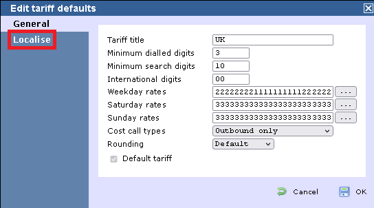 localise tariff table option