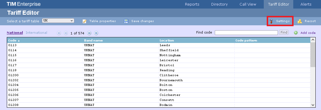 tariff settings