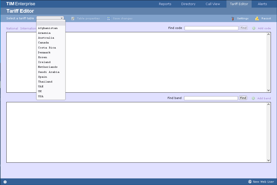 searching a tariff table